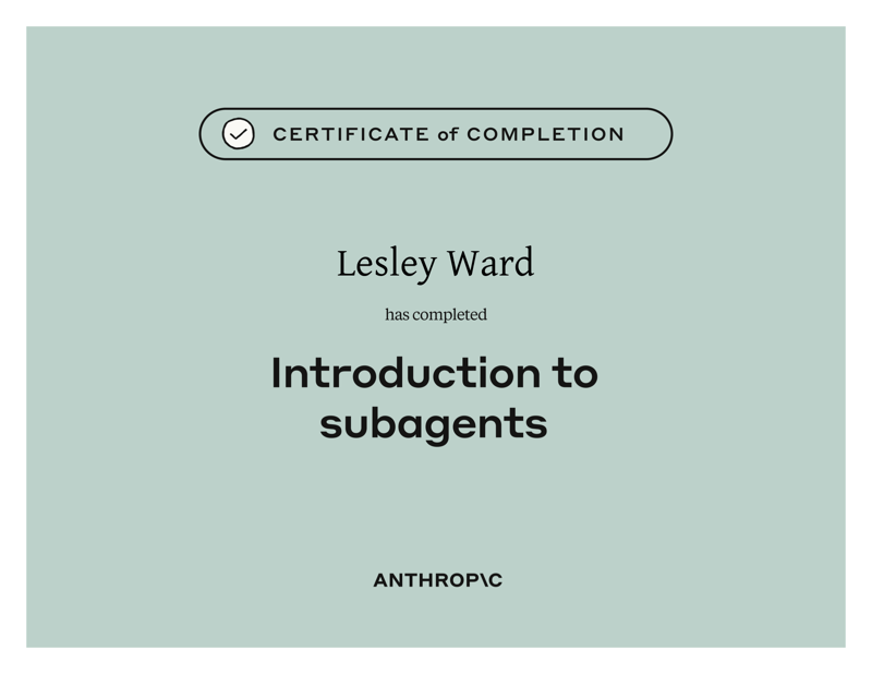 Introduction to Subagents Certificate of Completion